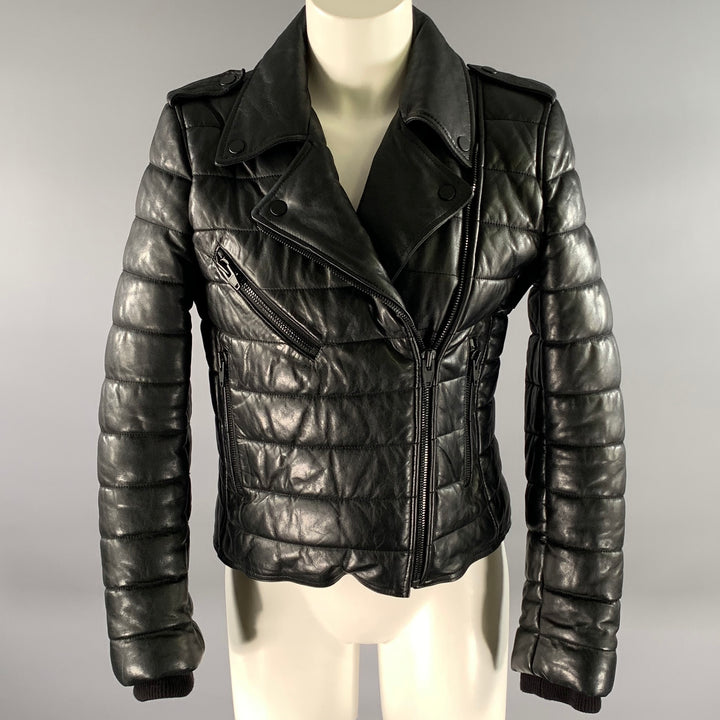 ALEXANDER WANG Size 8 Black Leather Quilted Puffer Moto Racer Jacket