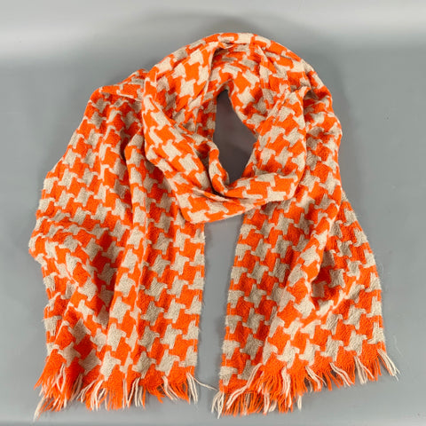 ELVANG Orange Beige Houndstooth Alpaca Woven Scarf