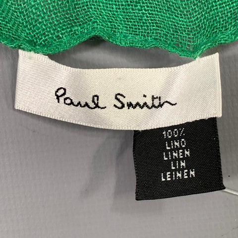 PAUL SMITH Green Woven Linen Fringe Scarf