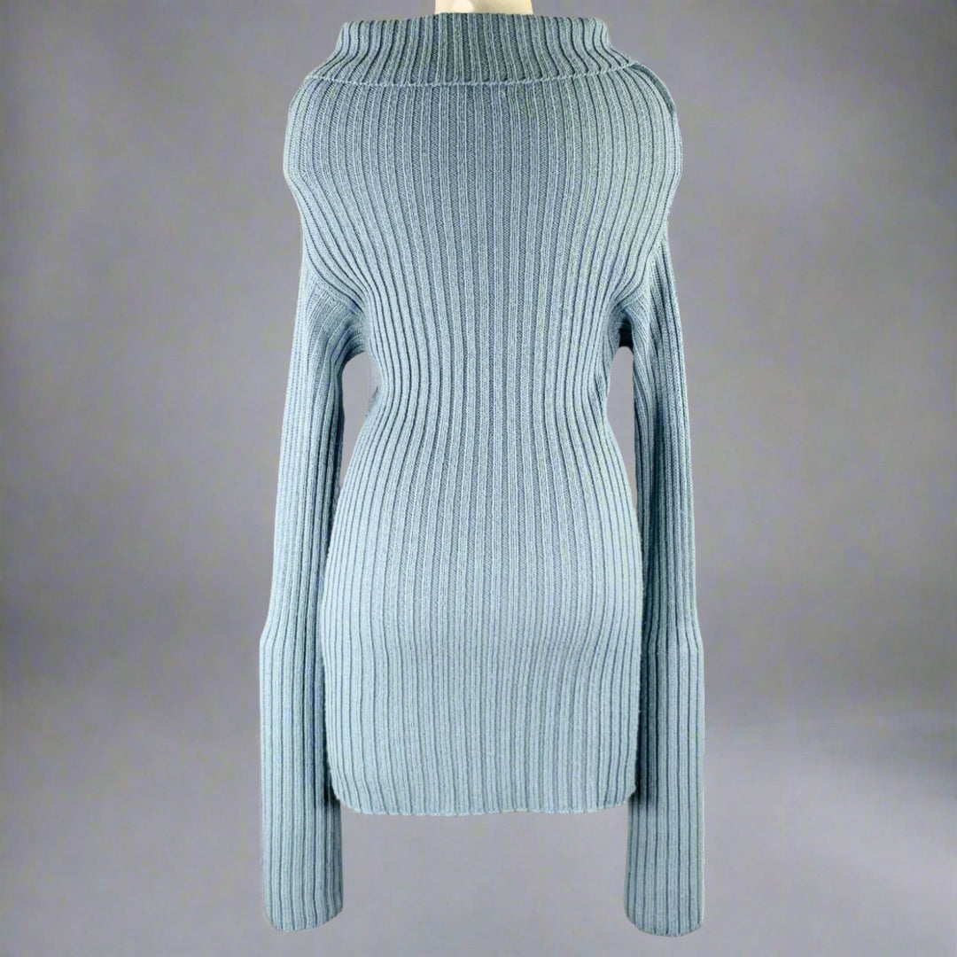 DOLCE & GABBANA Size 6 Blue Virgin Wool Blend Ribbed Sweater