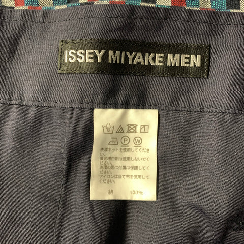 ISSEY MIYAKE Size L Grey Teal & Red Stripe Cotton Belted Shorts