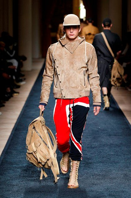 BALMAIN SS16 Size S Beige Calfskin Suede Hooded Asymmetrical Snaps Jacket