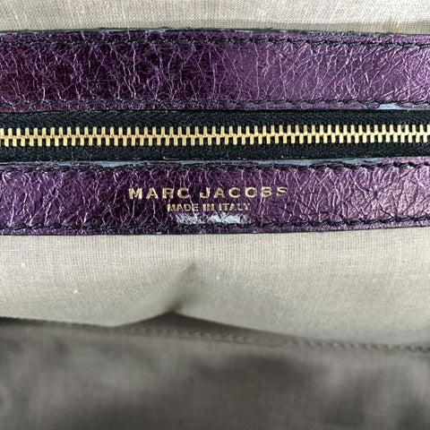 MARC JACOBS Purple Metallic Quilted Leather Satchel- Top Handles  Handbag