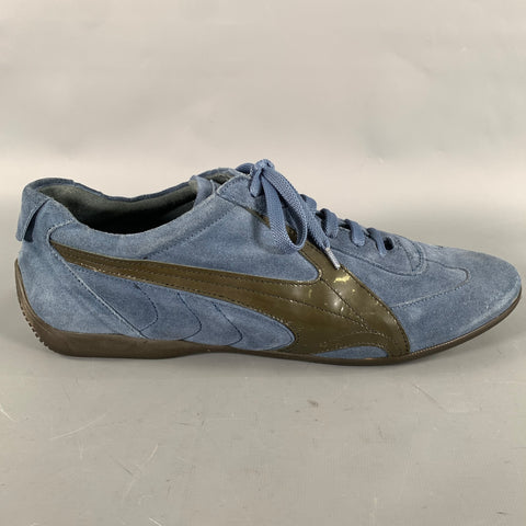 DOLCE & GABBANA Size 11 Navy Gunmetal Patch Mixed Fabrics Lace Sneakers