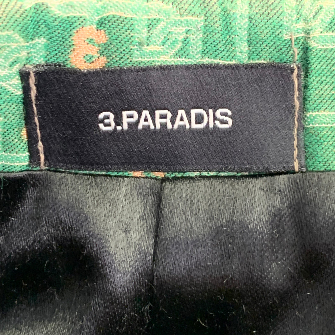 3.PARADIS SS22 Size L Green Jacquard Wool Notch Lapel Coat