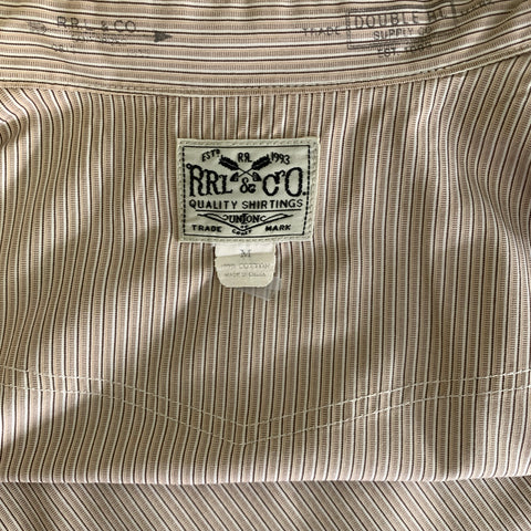 RRL by RALPH LAUREN Size L Brown White & Khaki Stripe Cotton Long Sleeve Shirt
