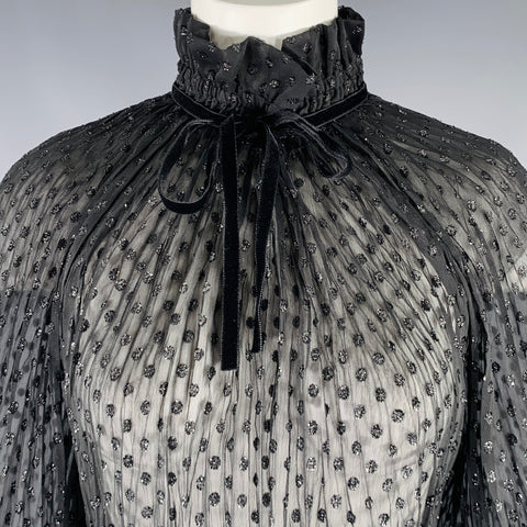 PHILOSOPHY di LORENZO SERAFINI Size 6 Black Polyester Dots High Collar Blouse