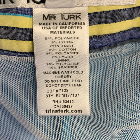 MR TURK Size 31 Blue Grey Mixed Patterns Polyamide Blend Mesh Swim Trunks