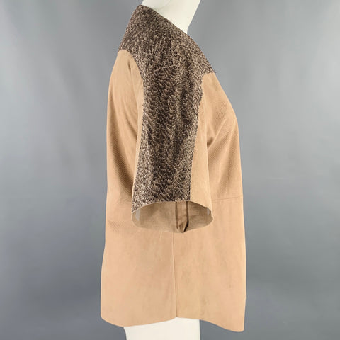 DROME Size S Beige Silver Sheepskin Suede Open Front Casual Top