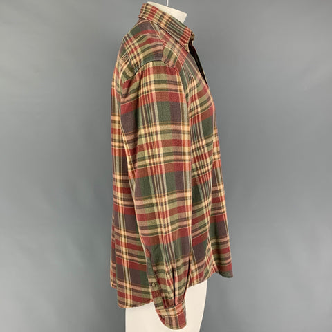 FACONNABLE Size L Multi-Color Plaid Cotton Button Down Long Sleeve Shirt