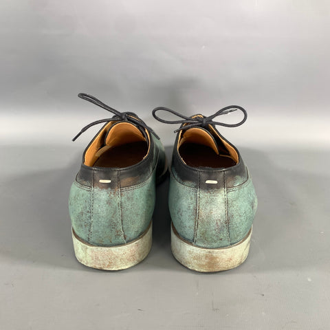 MAISON MARTIN MARGIELA Size 8 Turquoise Teal Painted Leather Lace Lace Up Shoes