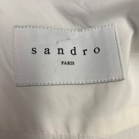 SANDRO Size L White Black Cotton Collarless Contrast Trim Long Sleeve Shirt