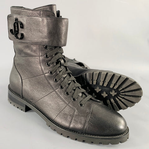 JIMMY CHOO Size 10 Black Leather Zip Lace-Up Boots