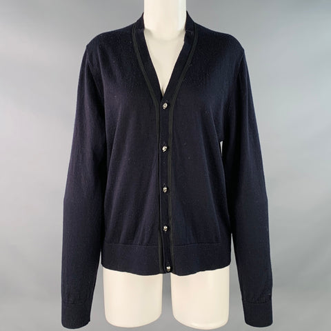 THE KOOPLES Size M Navy Black Merino Wool Skull Buttons V-Neck Cardigan