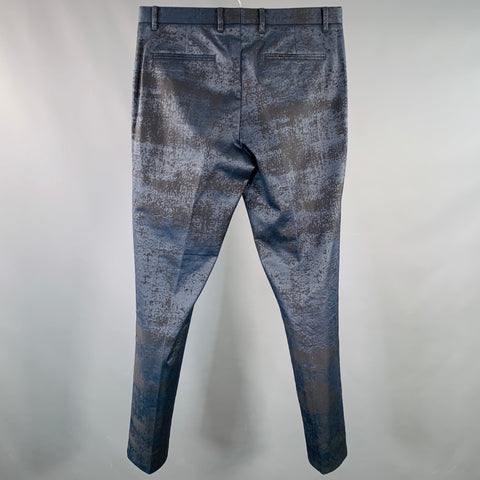 Pantalon habillé JOHN VARVATOS taille 32 en mélange de coton marbré marine et noir, braguette zippée