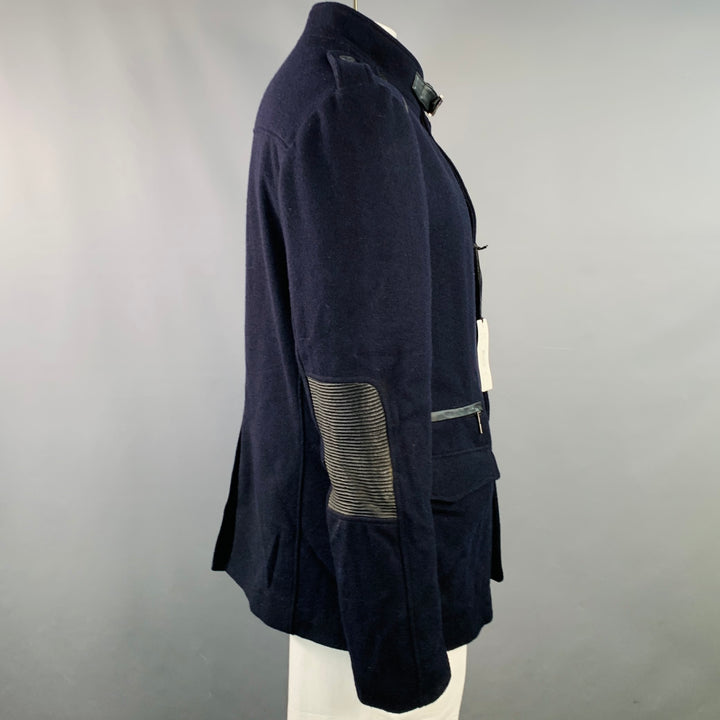 VERSACE Size 46 Navy Black Virgin Wool Blend Epaulets Jacket