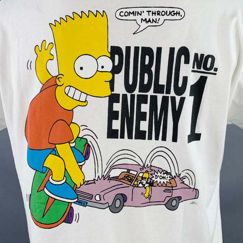 OFF-WHITE Size XXL White Multi Color Bart Simpson Print Cotton Crew Neck T-shirt