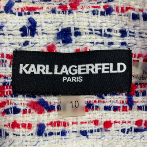 KARL LAGERFELD Size 10 White Red Blue Cotton Blend Boucle Jacket