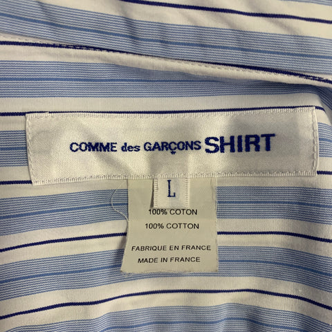 COMME des GARCONS SHIRT Size L Blue White Stripe Cotton Long Sleeve Shirt