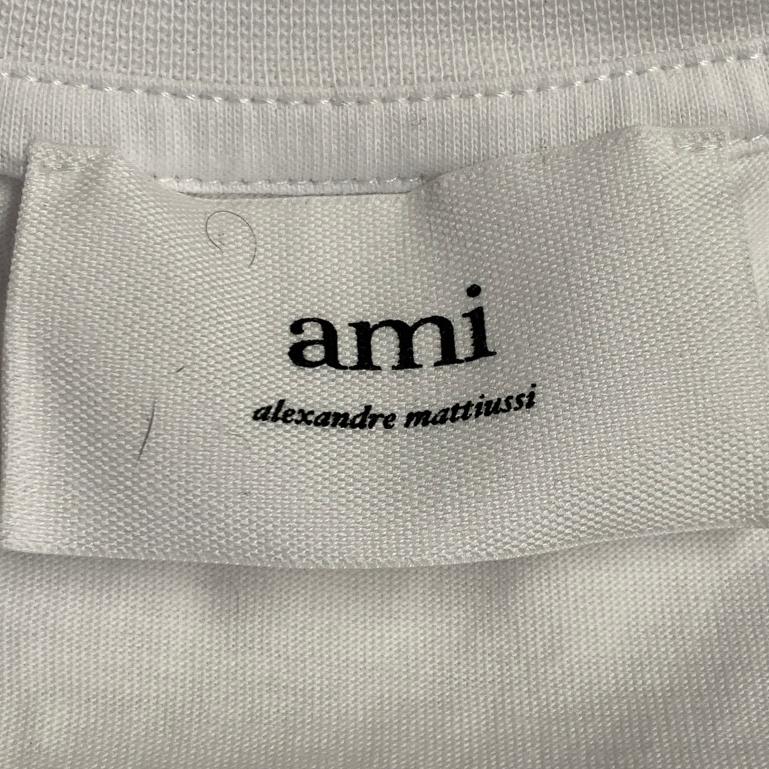 AMI by ALEXANDRE MATTIUSSI Size XL White Red Heart Logo Cotton Crew Neck T-shirt