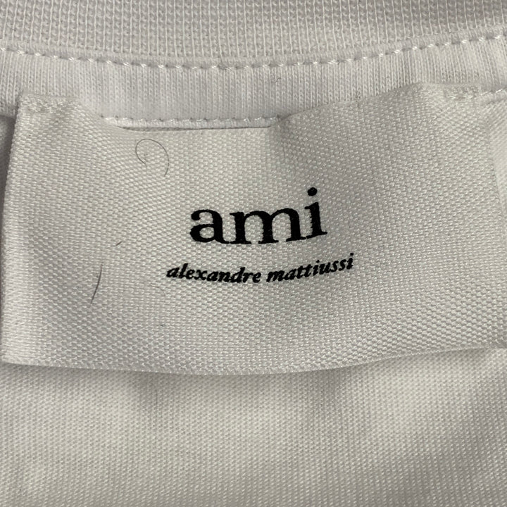 AMI by ALEXANDRE MATTIUSSI Size XL White Red Heart Logo Cotton Crew Neck T-shirt