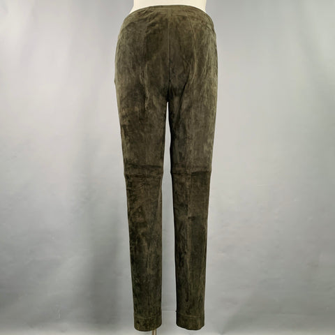 AKRIS Size 12 Green Lamb Suede Side Zipper Dress Pants