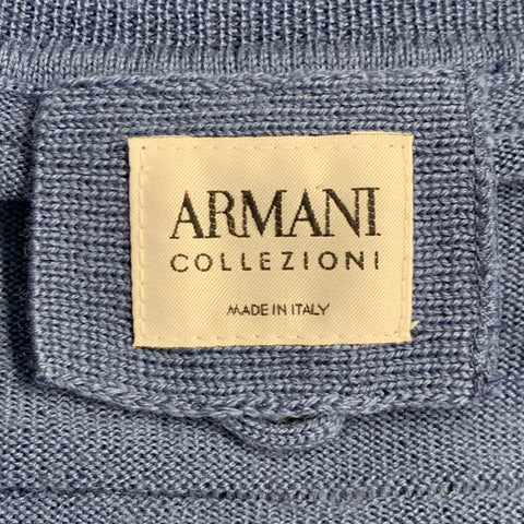 ARMANI COLLEZIONI Size M Blue Textured Virgin Wool V-Neck Pullover
