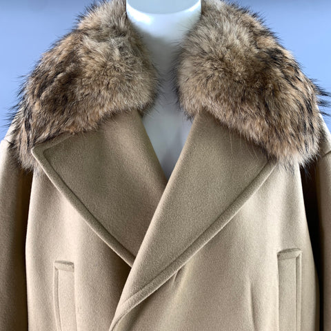MICHAEL by MICHAEL KORS Size XL Camel Wool Blend Fur Collar Double Breasted Coat