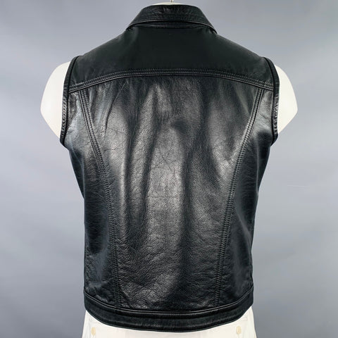 MR. S LEATHER Size L Black Leather Snaps Vest