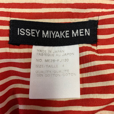 ISSEY MIYAKE Size XL Red White Stripe Cotton One Pocket Short Sleeve Shirt