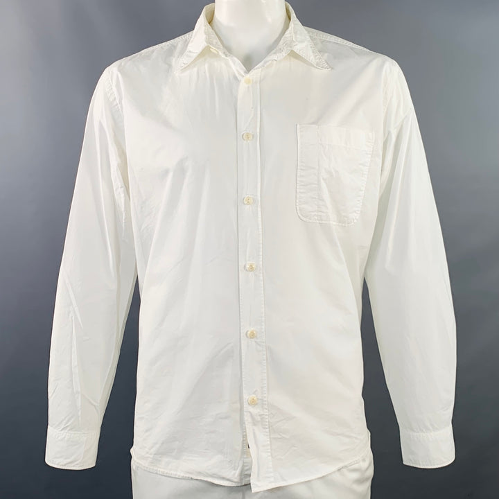 MERZ B. SCHWANEN GOOD BASICS Size XL White Cotton One Pocket Relaxed Fit Long Sleeve Shirt