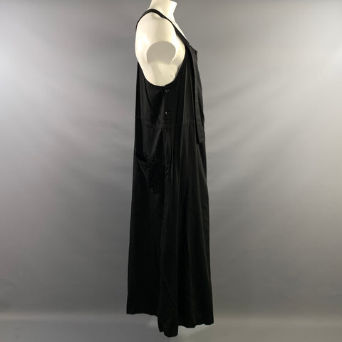 YOHJI YAMAMOTO AW2015 Size L Black Pleated Cupro Overall Jumpsuit