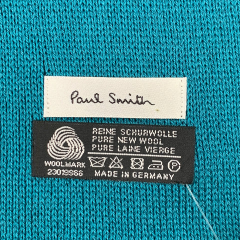 PAUL SMITH Blue Teal Knit Virgin Wool Fringe Scarf