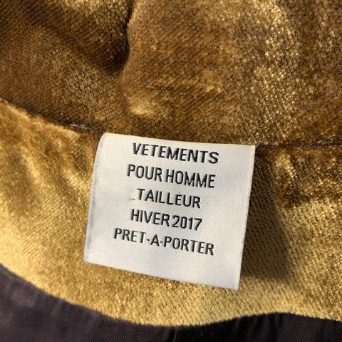VETEMENTS F/W2017 Chest Size M Gold Velvet Polyester Cotton Notch Lapel Sport Coat