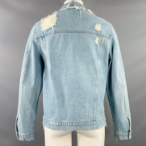 MSGM Size 40 Light Blue Distressed Denim Trucker Jacket