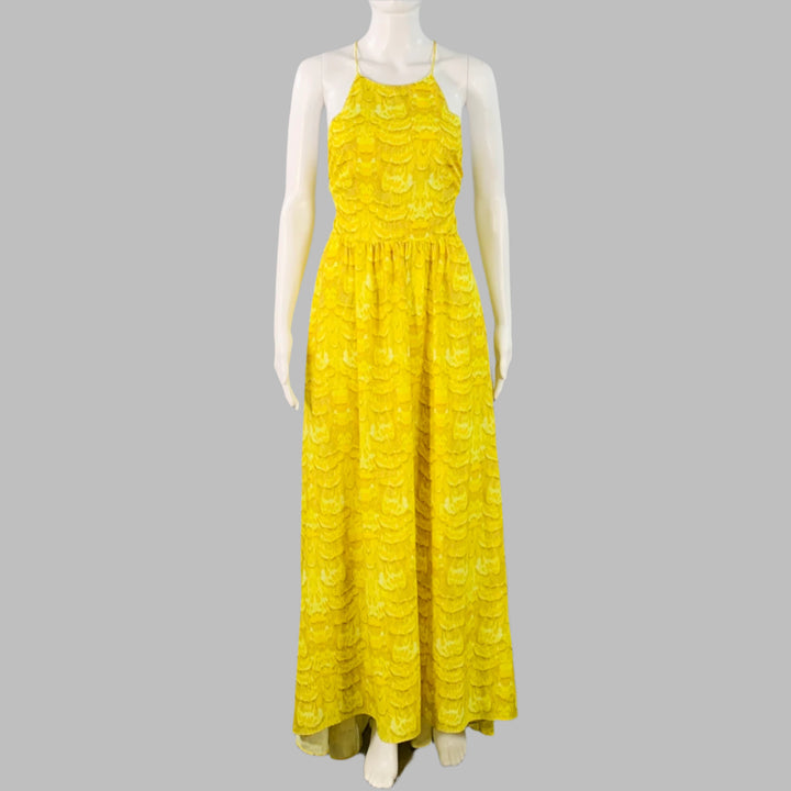 TIBI Size 2 Yellow Brown Polyester Print Halter Dress