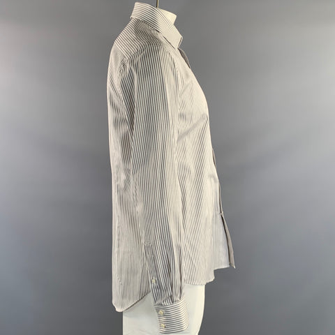SALVATORE FERRAGAMO Size XL White Black Stripe Cotton Long Sleeve Shirt
