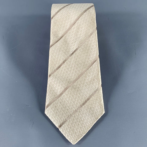 GUCCI Khaki Beige Diagonal Stripe Silk Tie