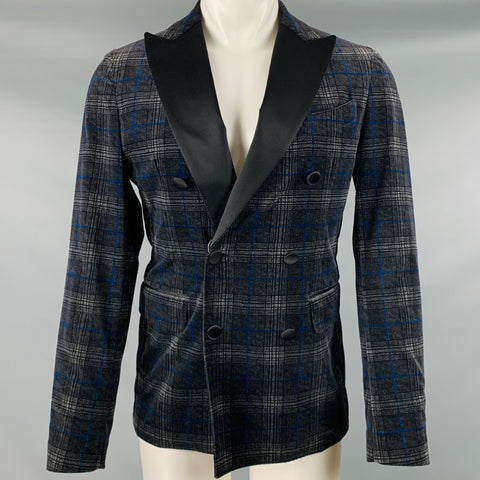 DSQUARED2 Size 40 Black Grey Plaid Cotton Blend Peak Lapel Sport Coat