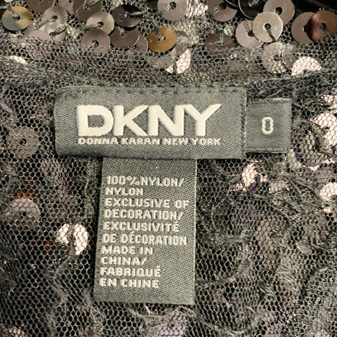 DKNY Size 0 Black Nylon Sequined Racerback Tank Dress Top