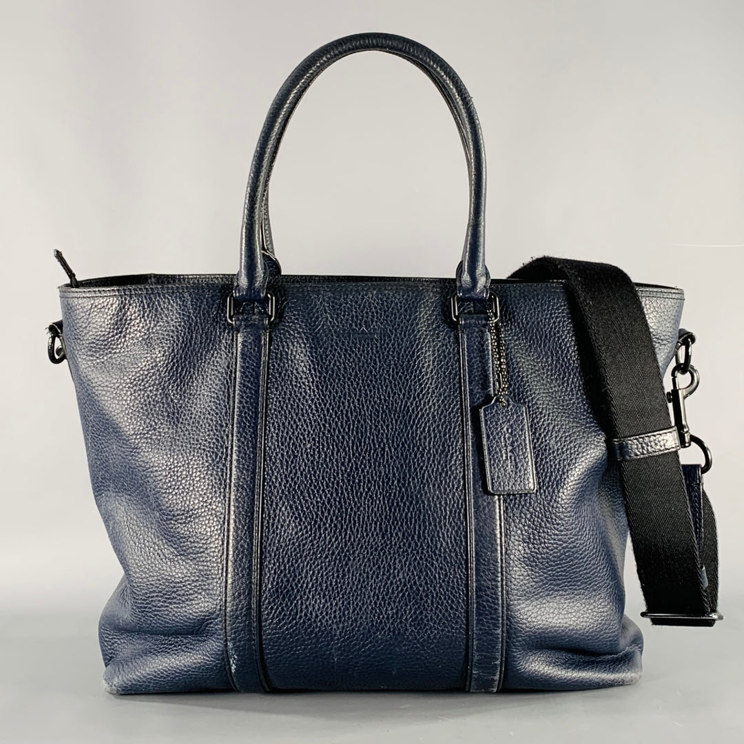 COACH Navy Pebble Grain Leather Tote Bag