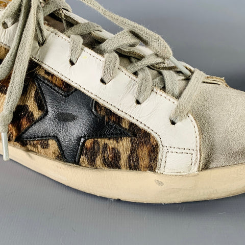GOLDEN GOOSE Size 9 Beige Brown Calf Hair Mixed Patterns Low Top Sneakers