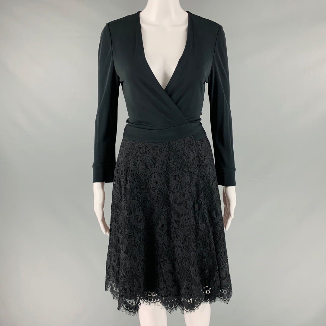 DIANE VON FURSTENBERG Size 4 Black Nylon Lace Wrap Dress DIANE VON FURSTENBERG Size 4 Black Nylon Lace Wrap Dress