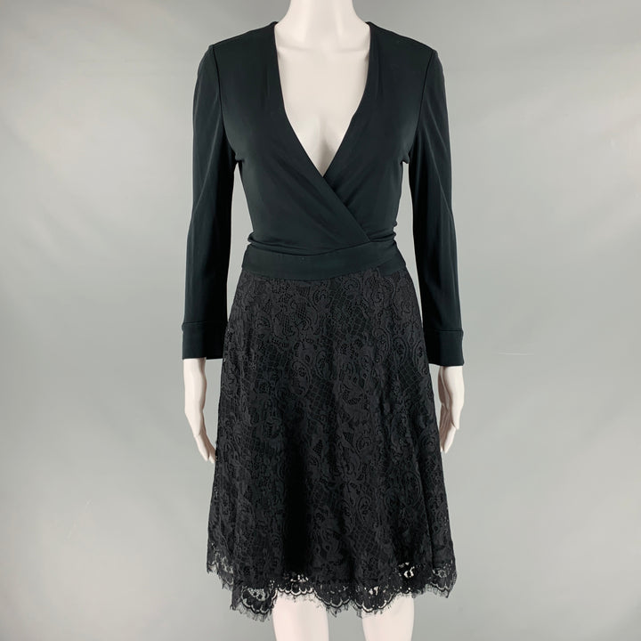 DIANE VON FURSTENBERG Size 4 Black Nylon Lace Wrap Dress