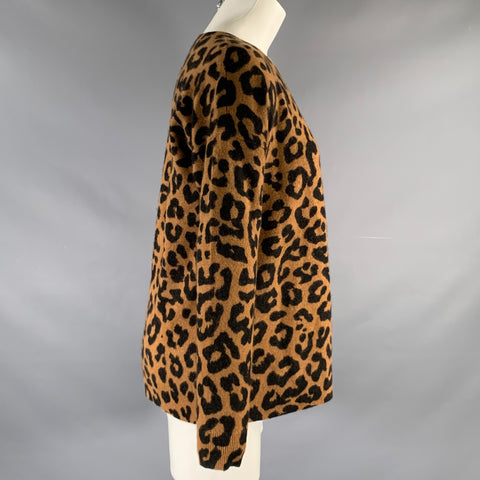 SAKS FIFTH AVENUE Size S Brown Black Cashmere Animal Print Pullover