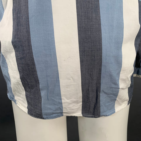 LIVID JEANS Size M Grey Blue White Stripe Cotton Collarless Long Sleeve Shirt