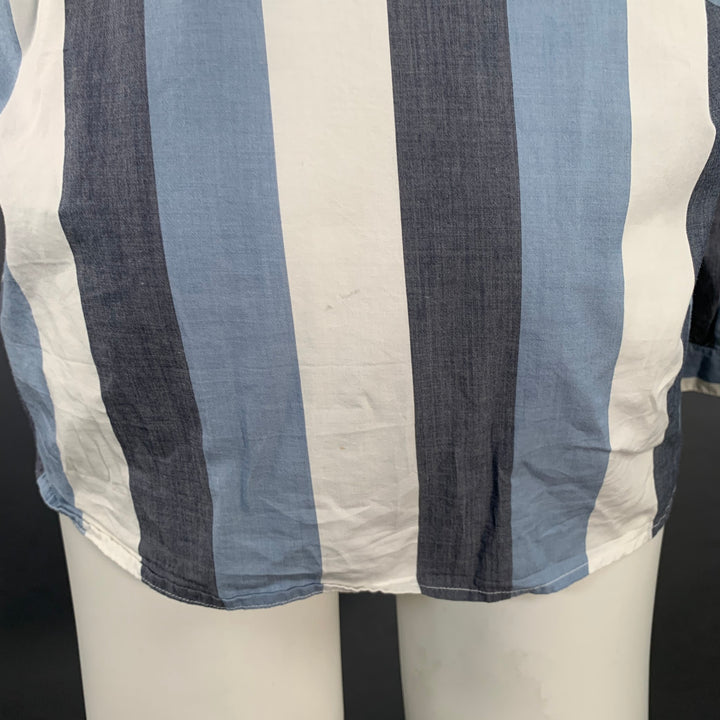 LIVID JEANS Size M Grey Blue White Stripe Cotton Collarless Long Sleeve Shirt