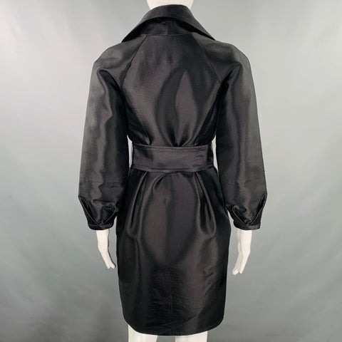 THREAD Size 0 Black Wool Silk Belted Pleated Coat