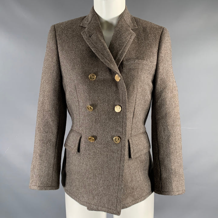 THOM BROWNE Size 2 Brown Olive Wool Herringbone Double Breasted Jacket