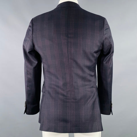 TED BAKER Size 36 Black Purple Plaid Wool Single Breasted Sport Coat